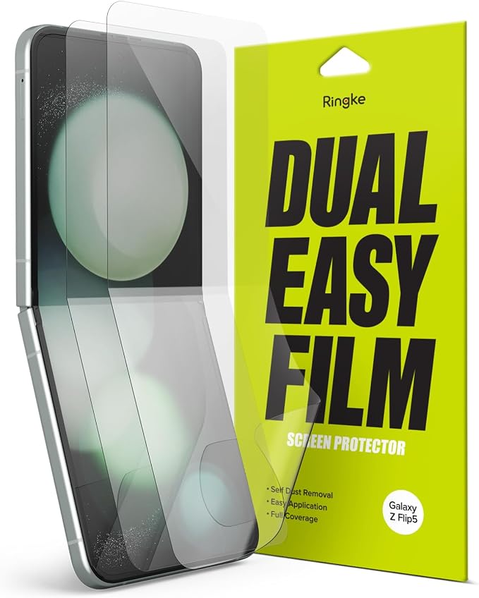 Ringke Dual Easy Film [4-Layer Protection] Compatible with Samsung Galaxy Z Flip 5 Screen Protector Self Healing Repair Coating Full Coverage HD Clear Screen Protector - 2 Pack