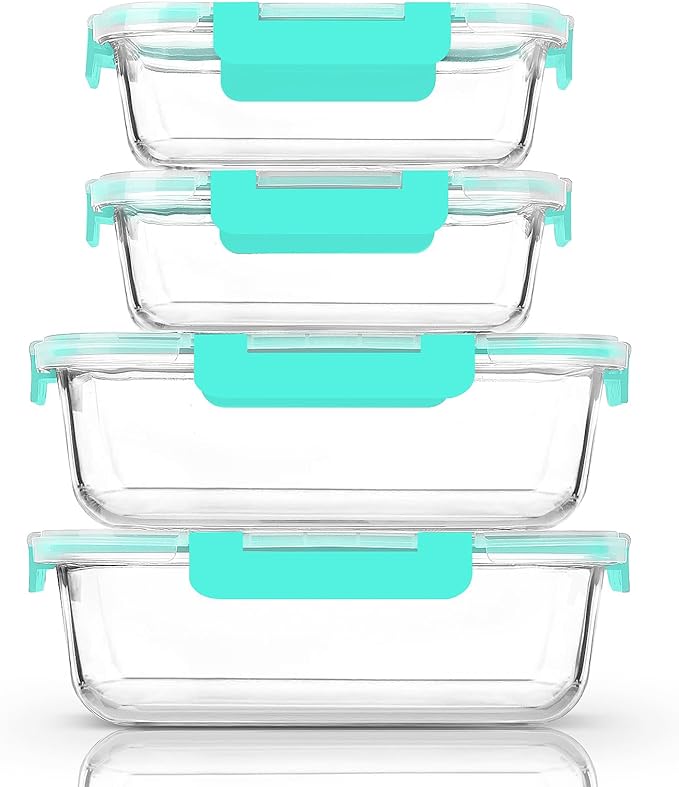 [80 oz & 36 oz]Extra Large Glass Food Storage/Baking Containers Set with Lids, 2 Pack 80 oz(10 cup)&2 Pack 36 oz (4.5 cup)Airtight Glass Container,Microwave,Oven,Freezer and Dishwasher, Green