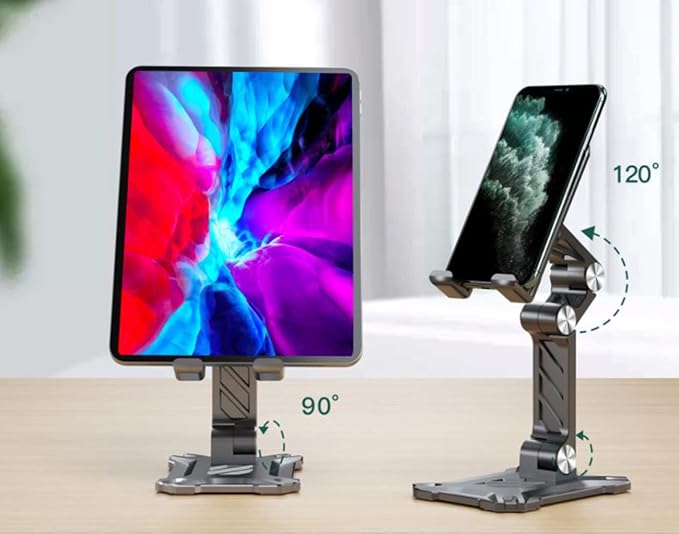 Phone Stand for Desk. Foldable Desktop Mobile Phone Stand with Angle Height Adjustable Portable Office Cell Phone Holder Cradle Dock. Fits All 4.7-13in iPhone/Smartphone/iPad/Tablet.