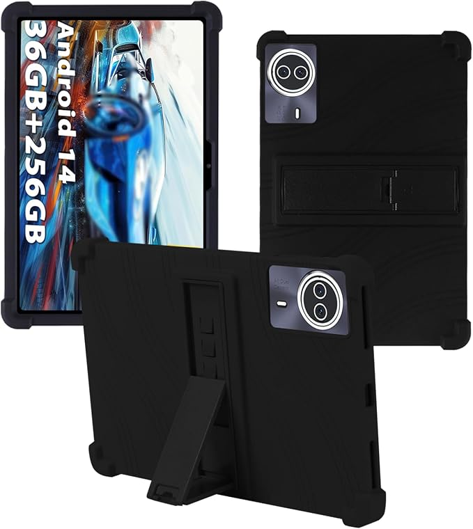 Case for TCL NXTPAPER 14/Callsky-Tech Ctab 14/BEYODFU A140 Tablet 14 inch，WUNIAK Shock Proof Lightweight Stand Rubber Shell Protective CoverKids Friendly Soft Silicone Adjustable Stand CoverBlack