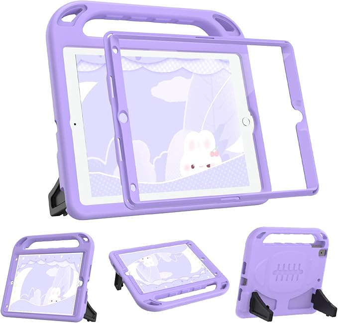 BMOUO Kids Case for iPad 9th/8th/7th Generation (iPad 10.2 Inch 2021/2020/2019) with Built-in Screen Protector Durable Shockproof Handle Stand iPad 9th 8th 7th Generation Case for Kids Black