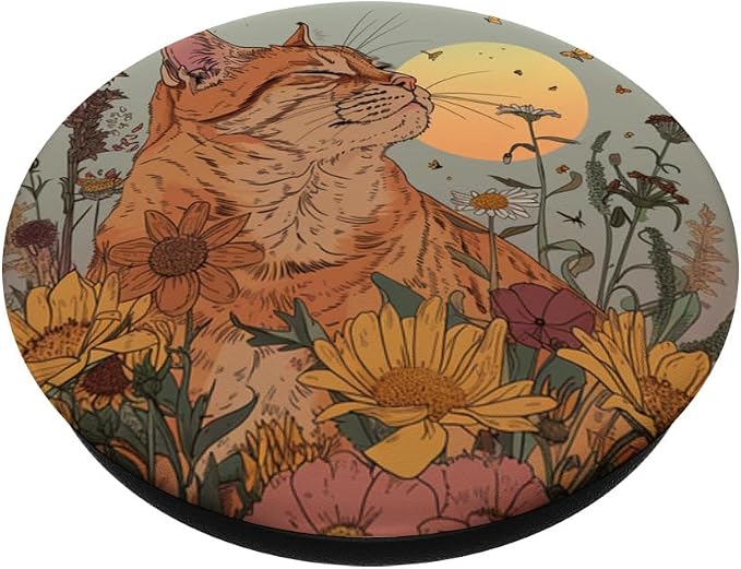 Orange Tabby Cat Orange Cat Flower Floral PopSockets Adhesive PopGrip