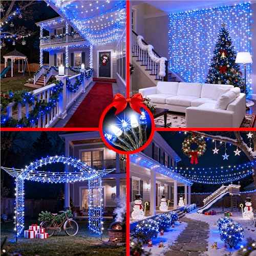 1500 LED 470FT Christmas String Lights Outdoor, 12 Pro Modes and Timer Memory & Brightness, Plug in Waterproof Clear Wire Twinkle Light for for Xmas Yard Tree Wedding Party Decor (Blue & White)