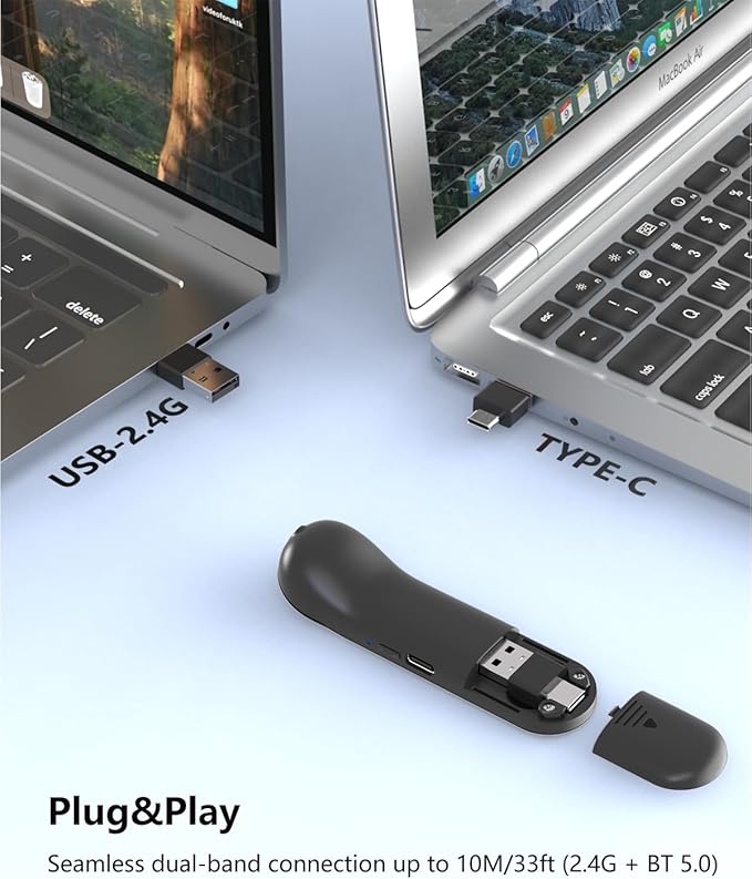 GUVOHUT Air Mouse for PC/iOS/Android with Touchpad Bluetooth 2.4G Remote Control for PowerPoint/Keynote/Tiktok/Camera/Kindle App Rechargeable Wireless Presentation for PPT Pointer (Black)