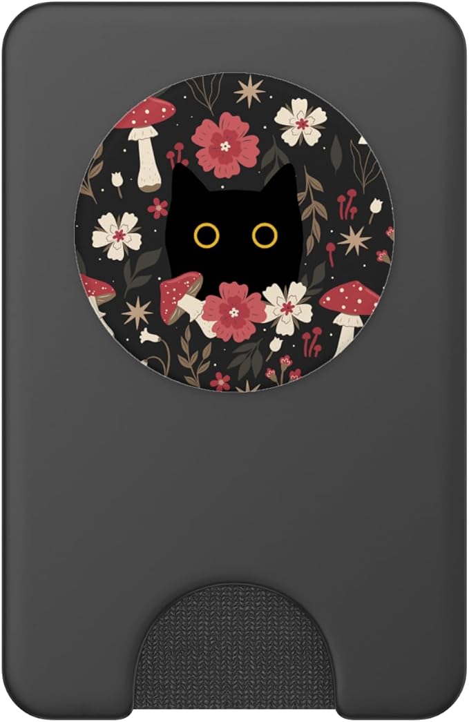 Black Cat Hiding in Forest Garden Flowers Cute Botanical PopSockets PopGrip for MagSafe