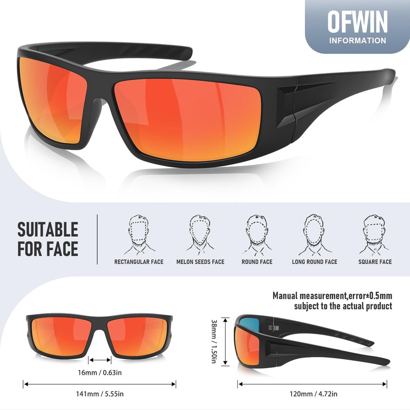 Ofwin Polarized Sports Sunglasses for Men Women Unbreakable Frame Cycling Fishing Wrap Around Sunglasses UV400 Protection 3Pack-Red+Blue+Green