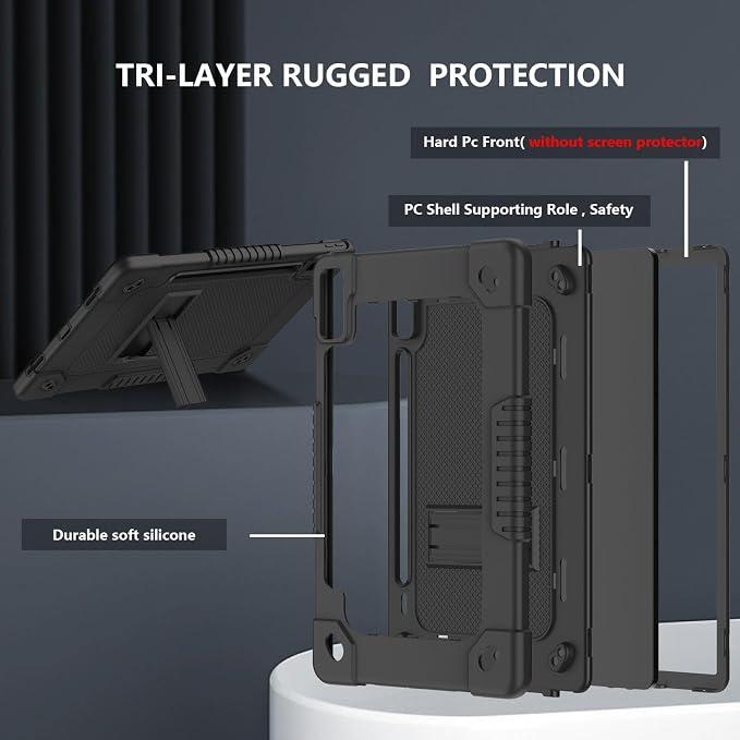Case for Lenovo Tab P12for Lenovo Tab P12 12.7 Tablet CaseShockproof with Kickstand/Shoulder Strap Case for Lenovo tab P12/Xiaoxin Pad Pro 12.7 Tablet TB370FU/TB371FC (Black)