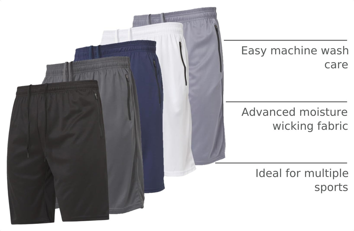 Ultra Performance Mens 5 Pack Athletic Running Shorts, Loose fit Basketball Gym Workout Shorts for Men with Zippered Pockets