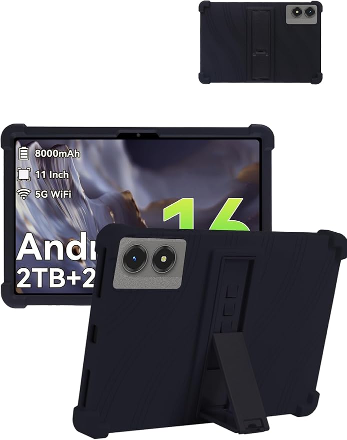for TABWEE T50 (11 Inch) Android 16 Tablet Protective case ZBAGUG Shockproof Lightweight Silicone Protective Cover with Stand Child-Friendly Protection Easy to Clean Design Black.