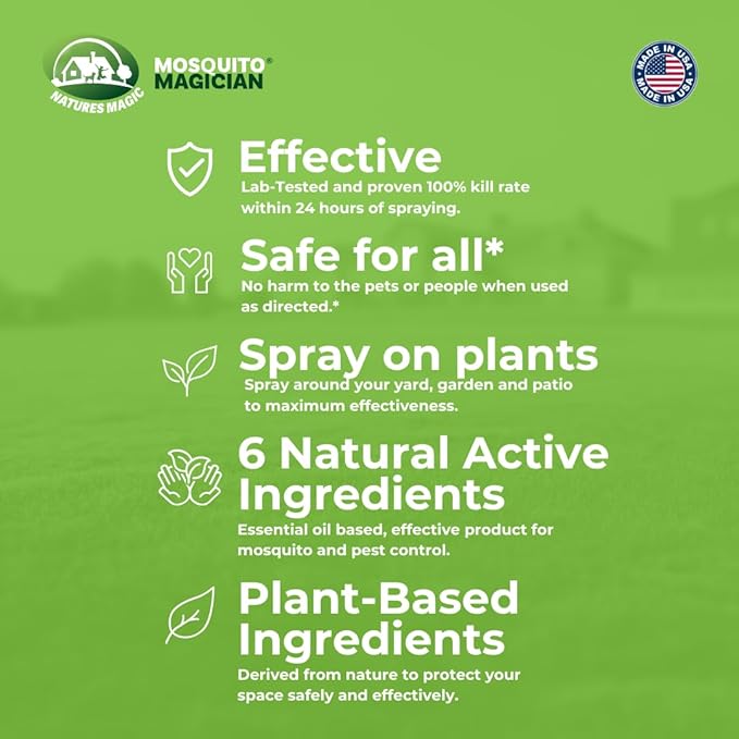 Mosquito Magician Indoor and Outdoor Spray - Use for Carpet, Furniture, Bedding, Couches & Pets – Plant-Sourced with Essential Oil - Lemongrass, 16 OZ