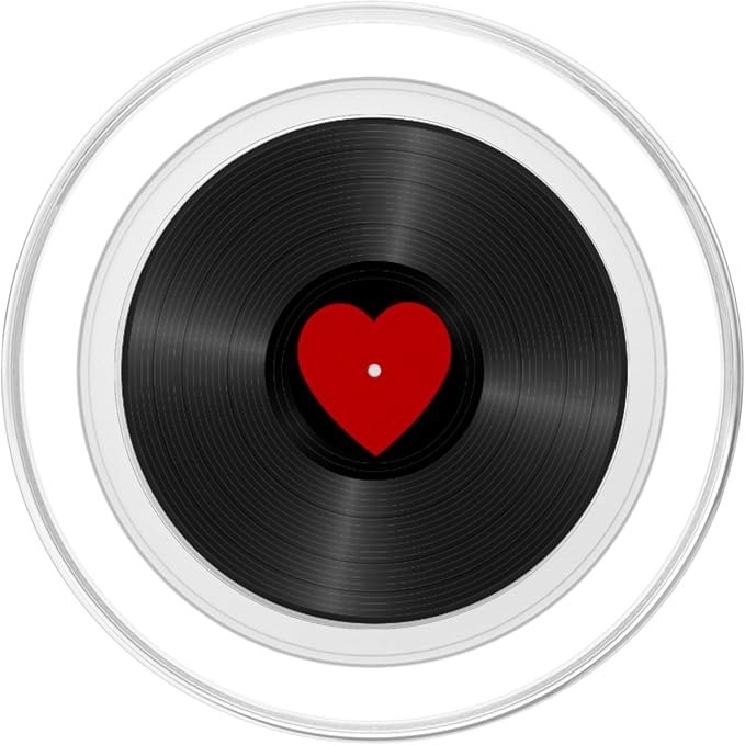 Retro Vinyl Record Red Heart Music Lover PopSockets Adhesive PopGrip