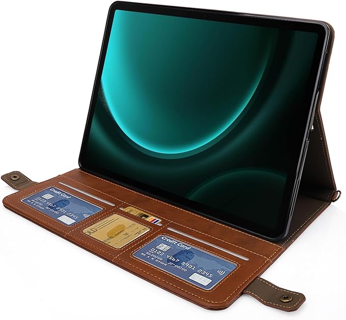 Handbag Case for Samsung Galaxy Tab S10 FE/S9 FE 10.9/S9/S8/S7 11 Techcircle Folio Stand Crossbody Wallet Protective Cover with S Pen Holder &amp Card Slots Hand Strap &amp Shoulder Strap Black