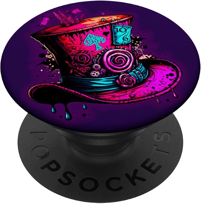 We're All Mad Here Pink Steampunk Alice in Wonderland Hat PopSockets Adhesive PopGrip