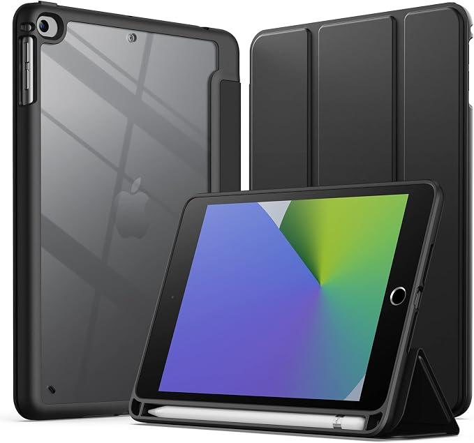 JETech Case for iPad mini 5/4 (7.9-Inch 2019/2015 Model) with Pencil Holder Clear Transparent Back Shell Slim Stand Shockproof Tablet Cover Auto Wake/Sleep (Black)