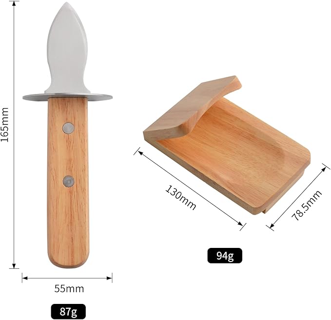 StnKitchExplor Oyster Knife Shucker Set Oyster Shucking Knife with Wooden holder Oyster Shucking Clamp Seafood Tools (Brown)