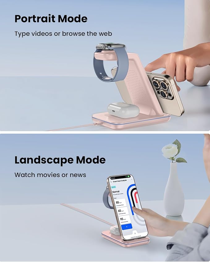 Wireless Charger Stand CIYOYO 3 in 1 Fast Wireless Charging Station Dock for Apple Watch 11/9/8/7/6/SE/5/4/3/2 Airpods 3/2/Pro iPhone 17/16/15/14/14 Plus/14 Pro Max/13/13 Pro/12/12 Pro/SE/X/XR/XS/8