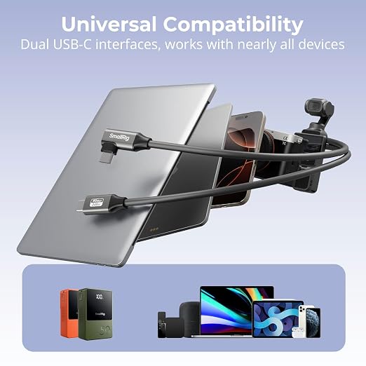 SMALLRIG USB4 40Gbps USB-C Cable 240W PD 3.1 Fast Charging 8K@60Hz Video 100cm/39.4in Straight to Angled Connectors with Cable Tie for MacBook Pro for iPad Pro for iPhone 17/16/15 Series - 5732
