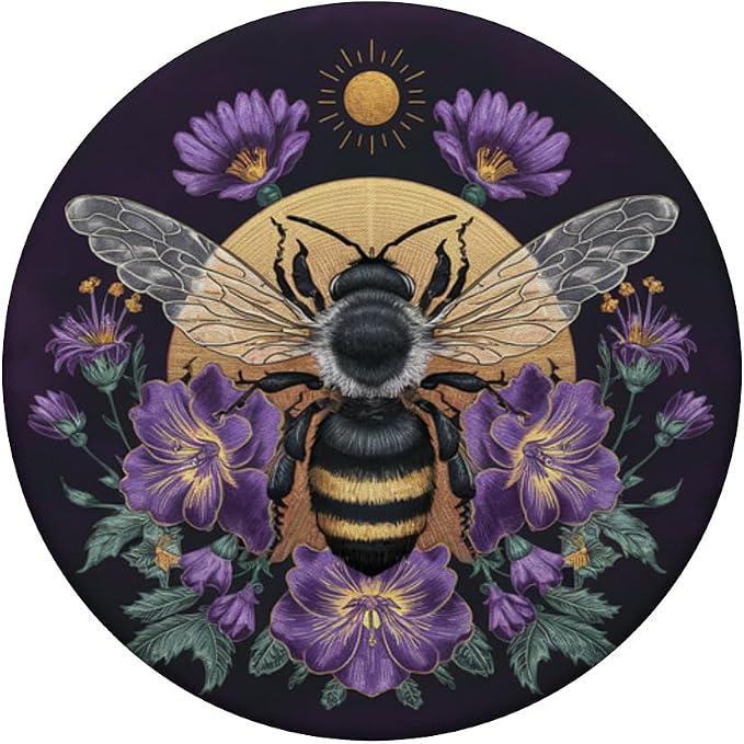 Honey Bees and Purple Flower Botanical Bumblebee Lush Floral PopSockets Adhesive PopGrip
