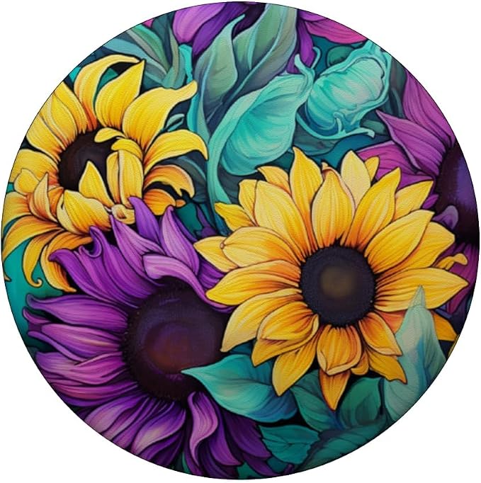 Teal Purple Sunflower Pastel Floral PopSockets Adhesive PopGrip