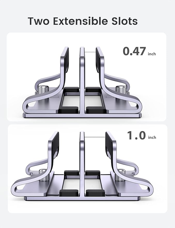 UGREEN 2-Slot Vertical Laptop Stand Holder Desk Compatible with MacBook Pro Air Laptop Stand Desktop Adjustable, Lenovo Ideapad, Surface Book, HP Notebook, Dell Chromebook Up to 17.3 Inch, Space Gray