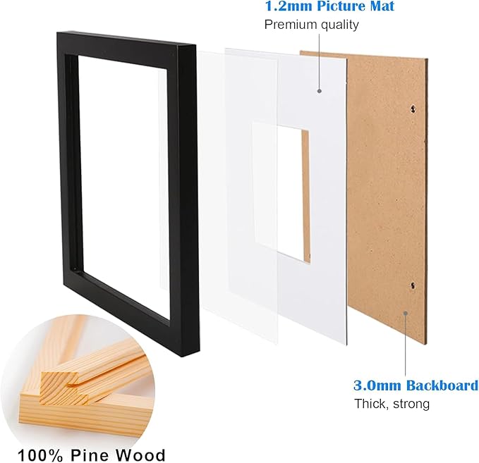 Egofine 24x36 Solid Wood Picture Frame, Made of Solid Wood Covered by Plexiglass 18x24 with Mat 24x36 without Mat, Poster Frame for Wall Mounting Photo Frame Vertically or Horizontally, Black