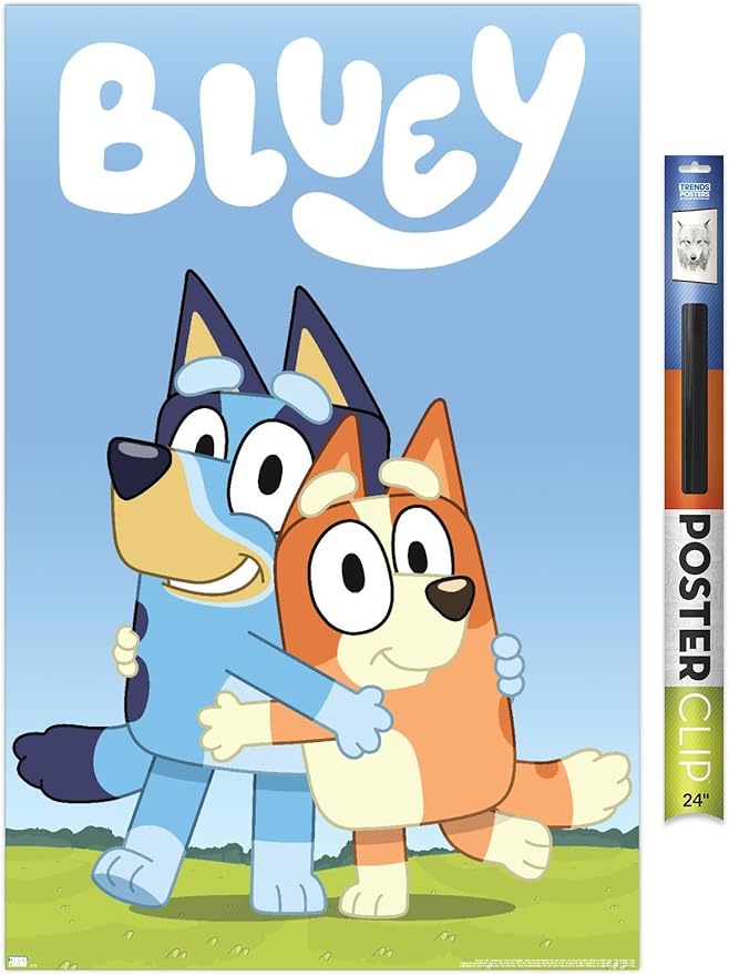 Bluey - Hug Wall Poster, 34L" x 22.4W", Poster & Clip Bundle