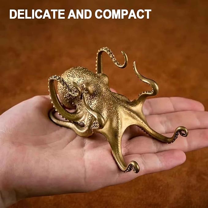 Octopus Mobile Phone Holder Multifunctional Octopus Holder Phone Stand Pen Holder Octopus Statue Animal Sculpture Collectibles Desk Decor Ornaments (Gold)
