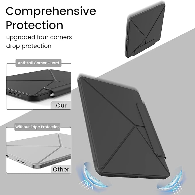 Case for iPad A16 11th/10th Generation 11/10.9 inch Black | Magnetic Attachment Slim Soft TPU Protective Case Multi Angles Hidden Pencil Holder Shockproof Frame Auto Wake/Sleep