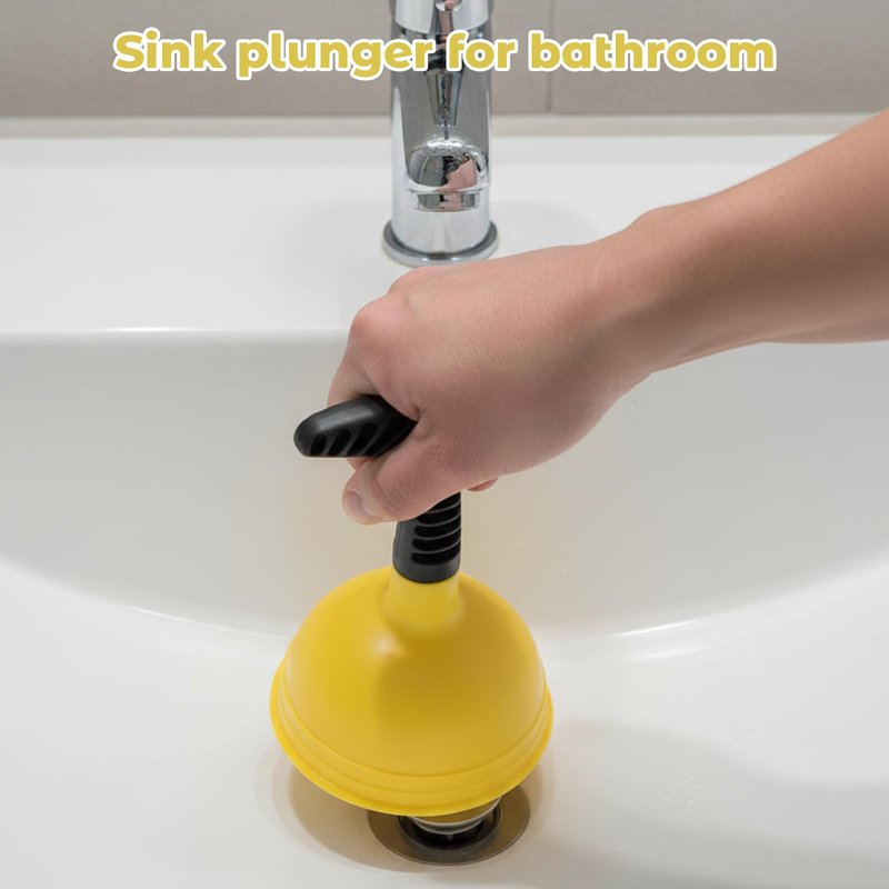 4 Pack Sink Plunger Set, Kitchen Sink Plunger and Bathroom Drain Unclogging Tools, Includes 2 Standard Plungers and 2 Drain Cleaners, Red and Yellow