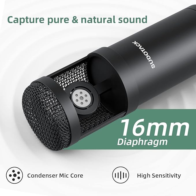 SUDOTACK USB Condenser Podcast Microphone for PC: Studio Microphone Kit with 192KHz/24bit Professional Sound Chipset Cardioid for Recording, Streaming, Gaming, Voice-Over, YouTube, Skype, Twitch
