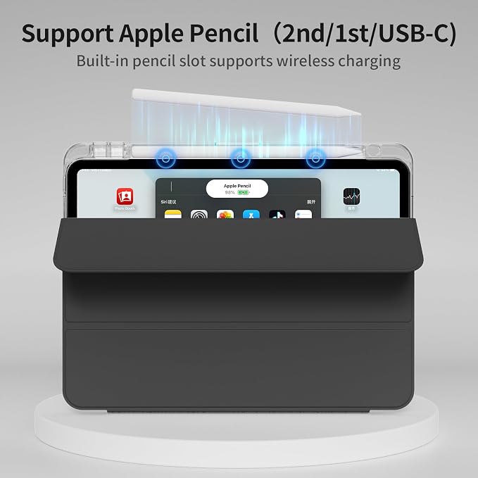 Clear Case for New iPad Pro 11 Inch Case M5/M4 2025/2024 (6th/5th Generation) Slim Shockproof TPU Cover with Pencil Holder Multi-Angle Stand &amp Auto Wake/Sleep (Black)