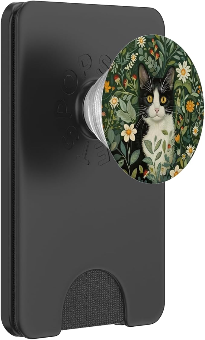Tuxedo Cat Flowers Floral Botanical PopSockets PopGrip for MagSafe