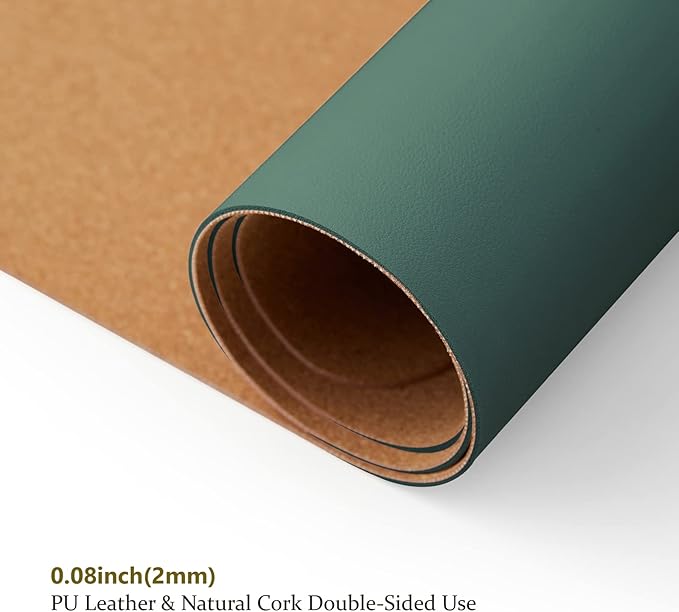 Cork Desk Mat - Small Dual-Sided Desk Pad for Office and Home - Desk Organization and Accessories - Ideal for Large Mouse Pad and Small Desk Mats on Top of Desks(Dark Green,23.6"x 13.8")