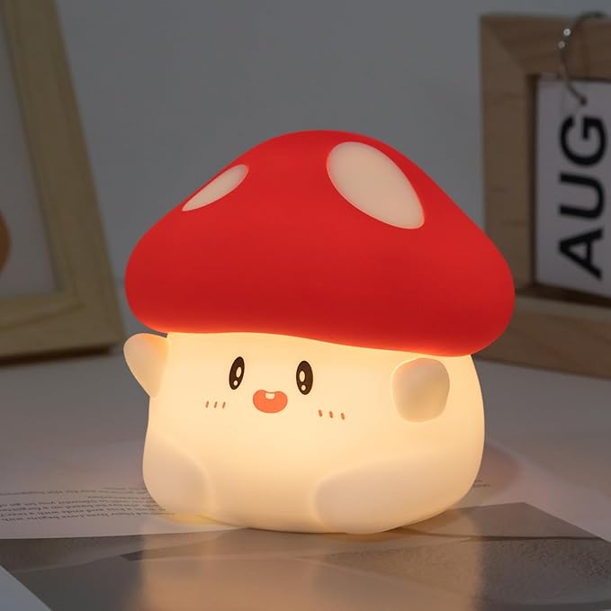 Rytinazzz Hug Mushroom Night Light, 50-Hour Battery & Pat Control, Squishy Lamp for Kids Bedroom, Girls, USB Rechargeable with Timer, Valentines Gifts