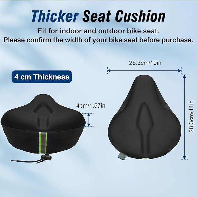 Zacro Bike Seat Cushion - Gel Padded Bike Seat Cover for Men Women Comfort, Extra Soft Exercise Bicycle Seat Compatible with Peloton, Outdoor & Indoor Bike Saddles