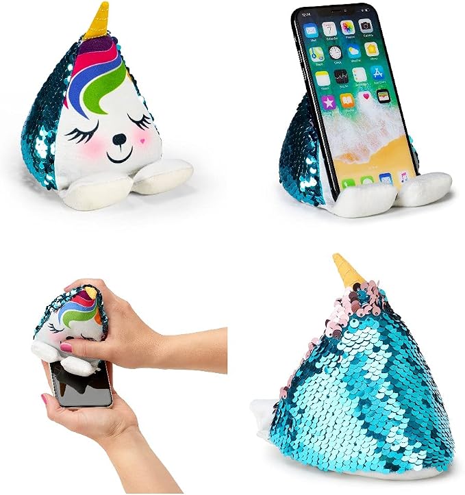 Plusheez Mobile Phone Holder | 2 in 1 Phone Stand with Micro Fibre Wipe | Screen Cleaner | Universal Phone Stand for Kids Children Adults | eReader/Kindle/Smartphone/Small Tablet Compatible (Bird)