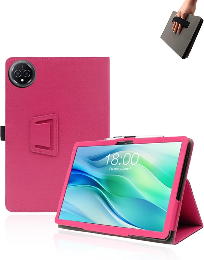 Case for FEONAL Android 14 Tablet 11 inch Tablets11 inch TabletUYRUREL Leather Slim Folding Stand Cover with Hand Strap Magnet for Men Women Full ProtectionBlack.