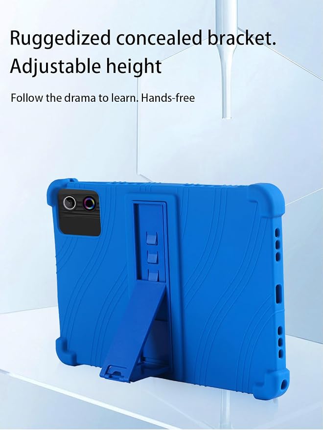 for Gleeso A10L Android 15 Tablet10 2.5K Ultra Clear Display Tablet Model CaseUYRUREL Soft Silicone Adjustable Stand Cover Lightweight Kids FriendlyBlue.