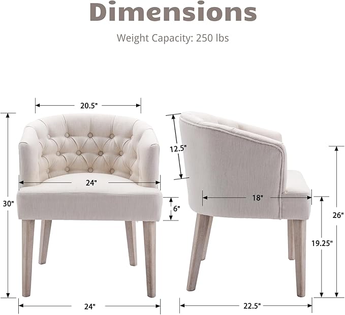 HEAH-YO Modern Dining Chairs Set of 4, Tufted Dining Room Chairs with Barrel Backrests, Upholstered Linen Kitchen Chair for Dining Room, White