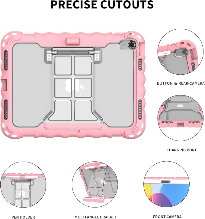 iPad (A16) 11th Generation 2025 11-inch/10th Generation 2022 10.9-inch Protective Case Silicone Shockproof Case with Screen Protector Pencil Storage Slot Shoulder Strap Handle Stand (A-Blue)