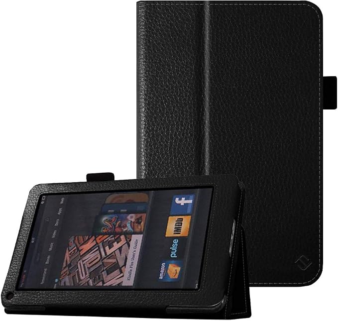 Fintie Folio Case for Kindle Fire 7 1st Gen 2011 Black | Slim Fit PU Leather Foldable Viewing Stand Cover with Stylus Holder and Magnetic Closure