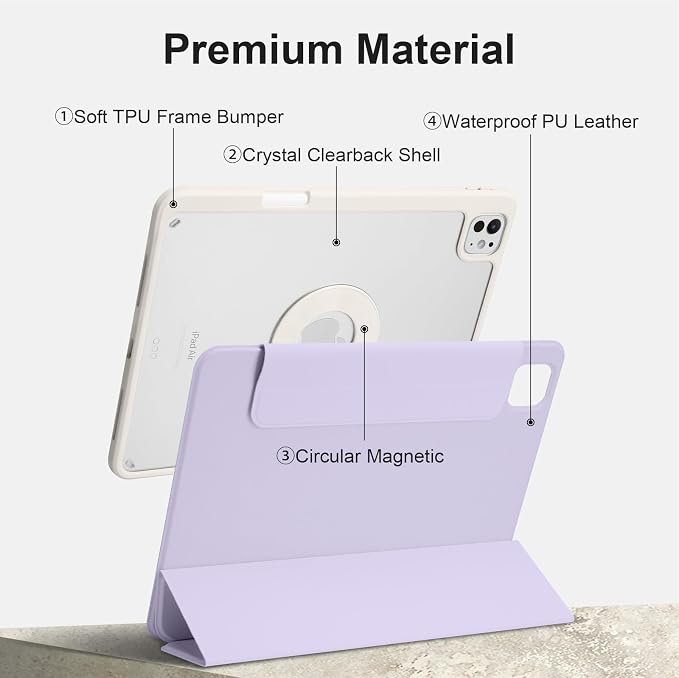 Case for iPad Pro 11 inch M5/M4 (2025/2024 6th/5th Generation) Removable and Detachable Magnetic Cover with Pencil Holder Vertical Adjustable Stand Tri-Fold Multi-Angle Black