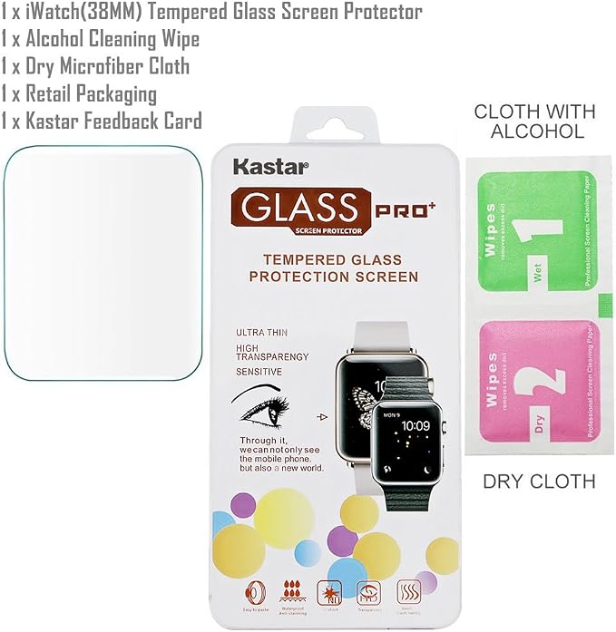 Kastar iWatch 42MM Screen Protector (2-PACK) Premium Tempered Crystal Clear Glass Screen Protector for Apple iWatch 42MM