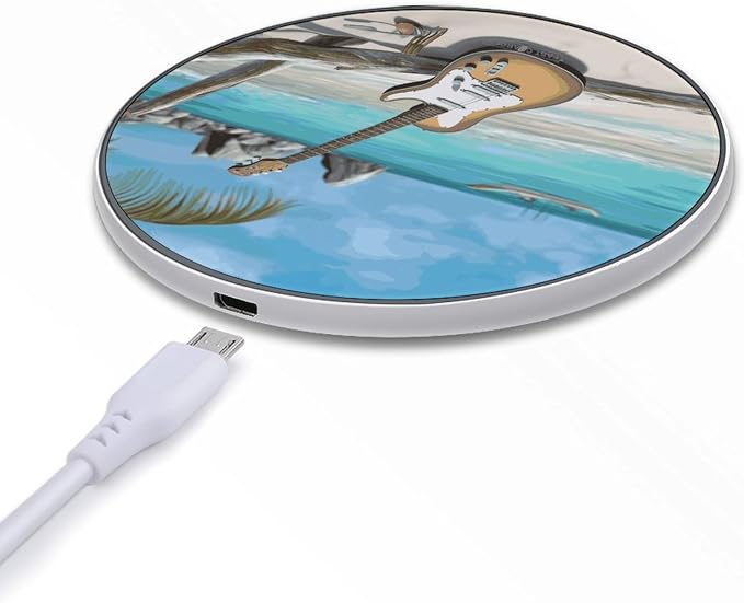 Guitar on The Beach Wireless Charger Fast Charging Pad | Anti-Slip Qi Certified Wireless Charging Pad for All Phones with Wireless Charging Function for Home Office Travel