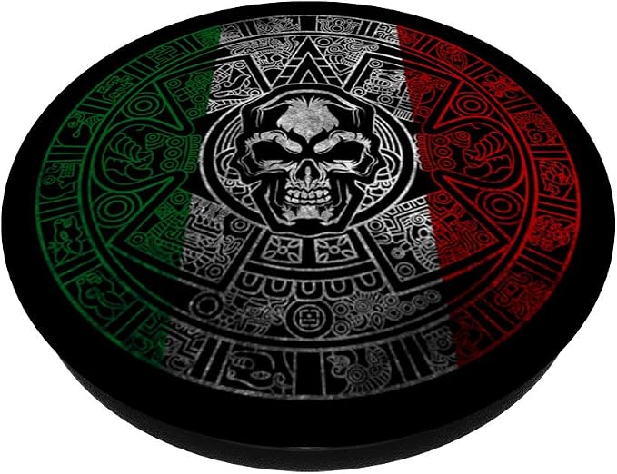 Mexico Aztec Calendar Skull. Mayan Sun Stone Symbol PopSockets PopGrip: Swappable Grip for Phones &amp Tablets