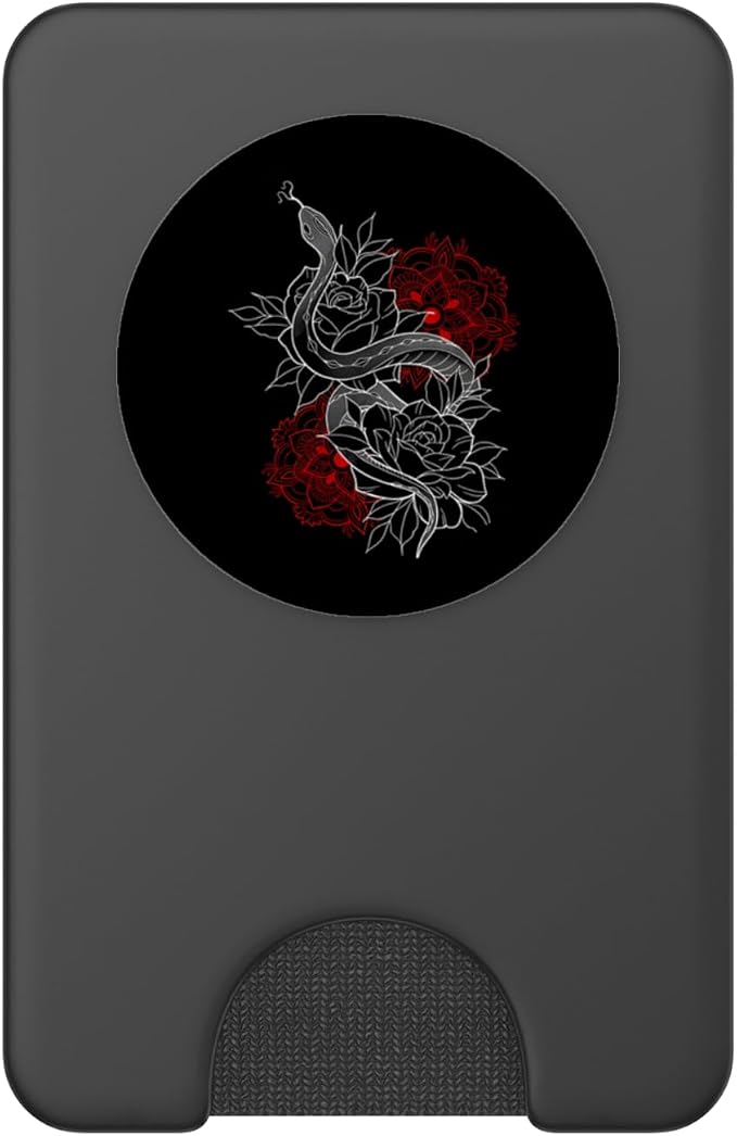 Black Red Snake Floral Illustration Print PopSockets PopGrip for MagSafe