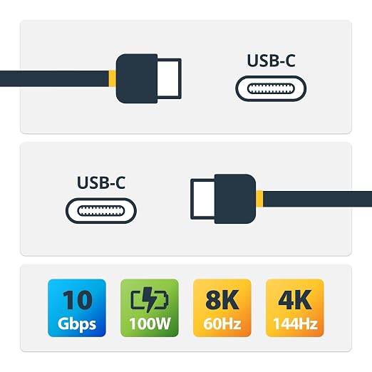 StarTech 3.3ft (1m) USB-C Cable 10Gbps 60W (3A) PD 8K 60Hz / 4K 144Hz USB-IF Certified Thunderbolt Compatible | USB-C to USB-C Thunderbolt 3 Compatible Reversible Connectors Sync and Back Up
