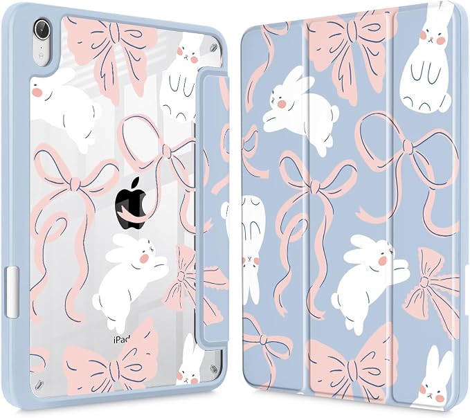 Case for iPad mini (A17 Pro 7th Generation) 2024/iPad Mini (6th Gen) 8.3 Inch with [Built-in Pencil Holder] Shockproof Cover with Clear Transparent Back Shell &amp Auto Wake/Sleep - Blue Bows