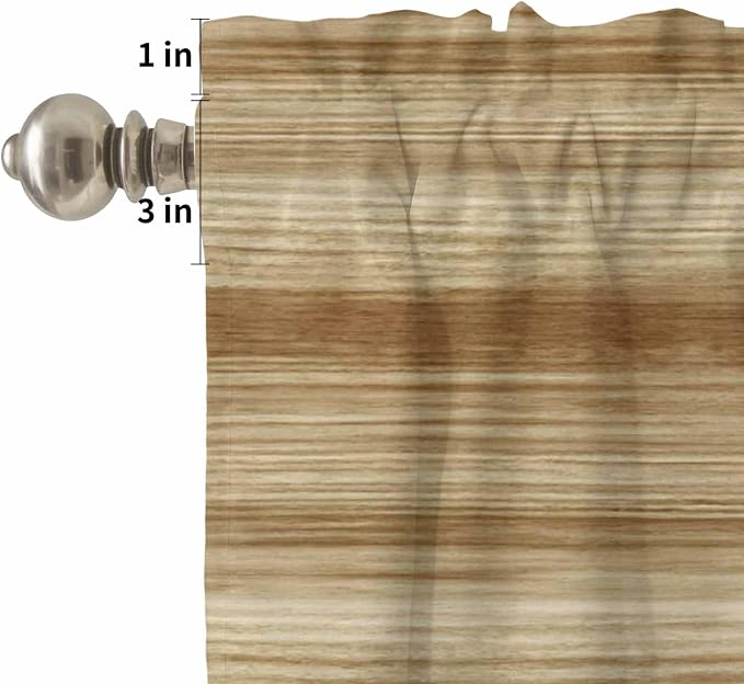 Kitchen Curtains Tiers and Valance Set of 3, Light Brown Wood Grain Light