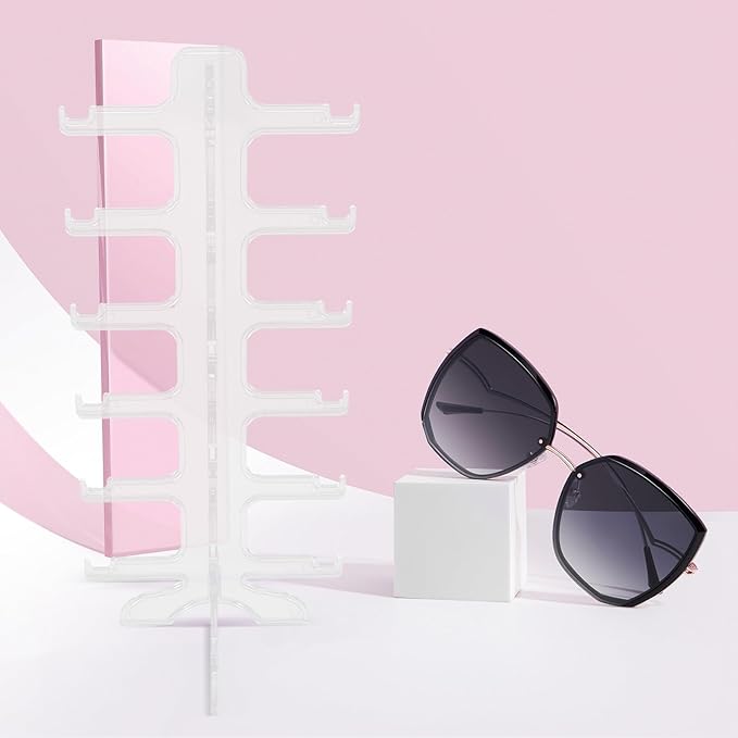 Multi-Tier Sunglasses Display Rack 6-Layer Plastic Glasses Holder Stand Eyewear Organizer for Home and Office Storage